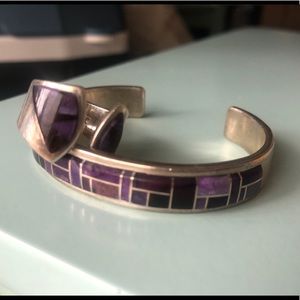 Sugilite inlay cuff and ring set sterling silver